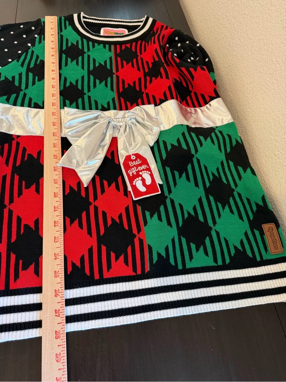 Maternity Christmas Best Gift Ever Red & Green Diamond Bow Sweater M